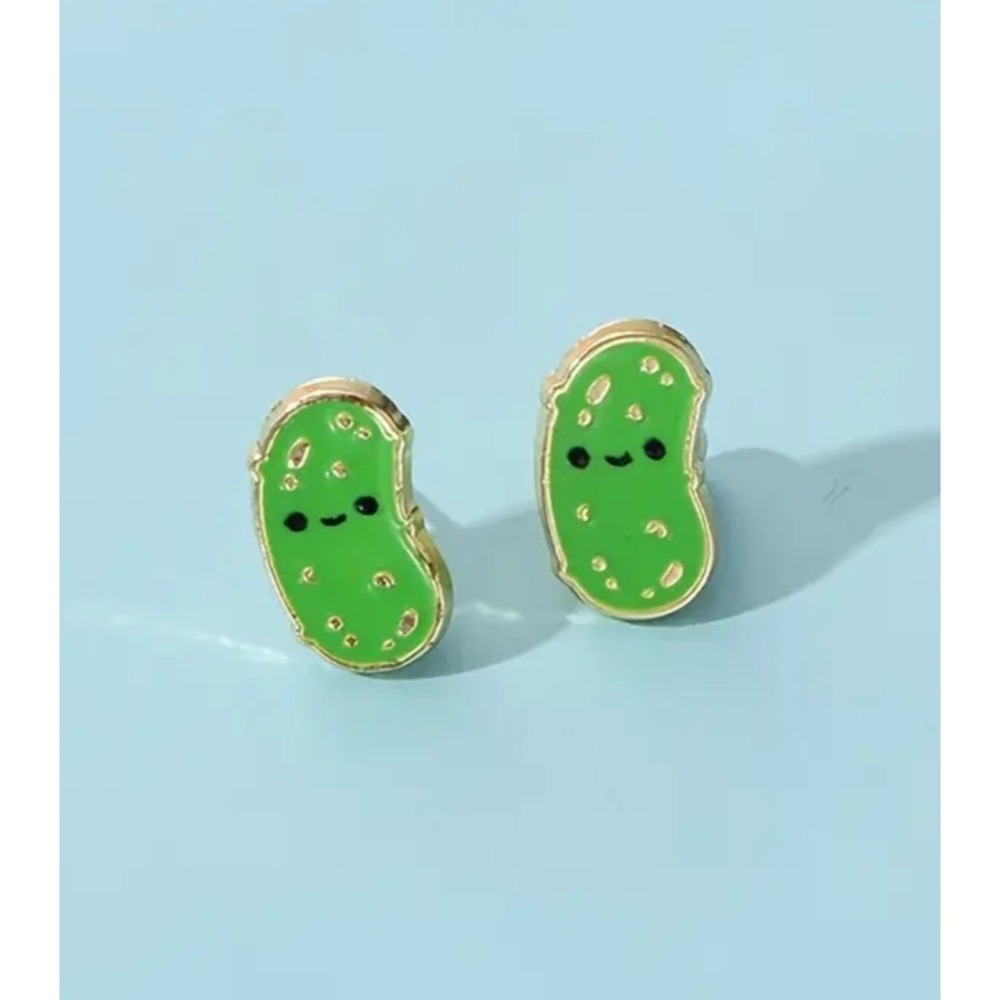 Playful Green Pickle Face Stud Earrings - Women Jewelry Earrings